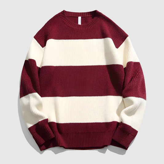 Couples Matching Loose Round Neck Striped Knitted Sweater - ChoreGirl