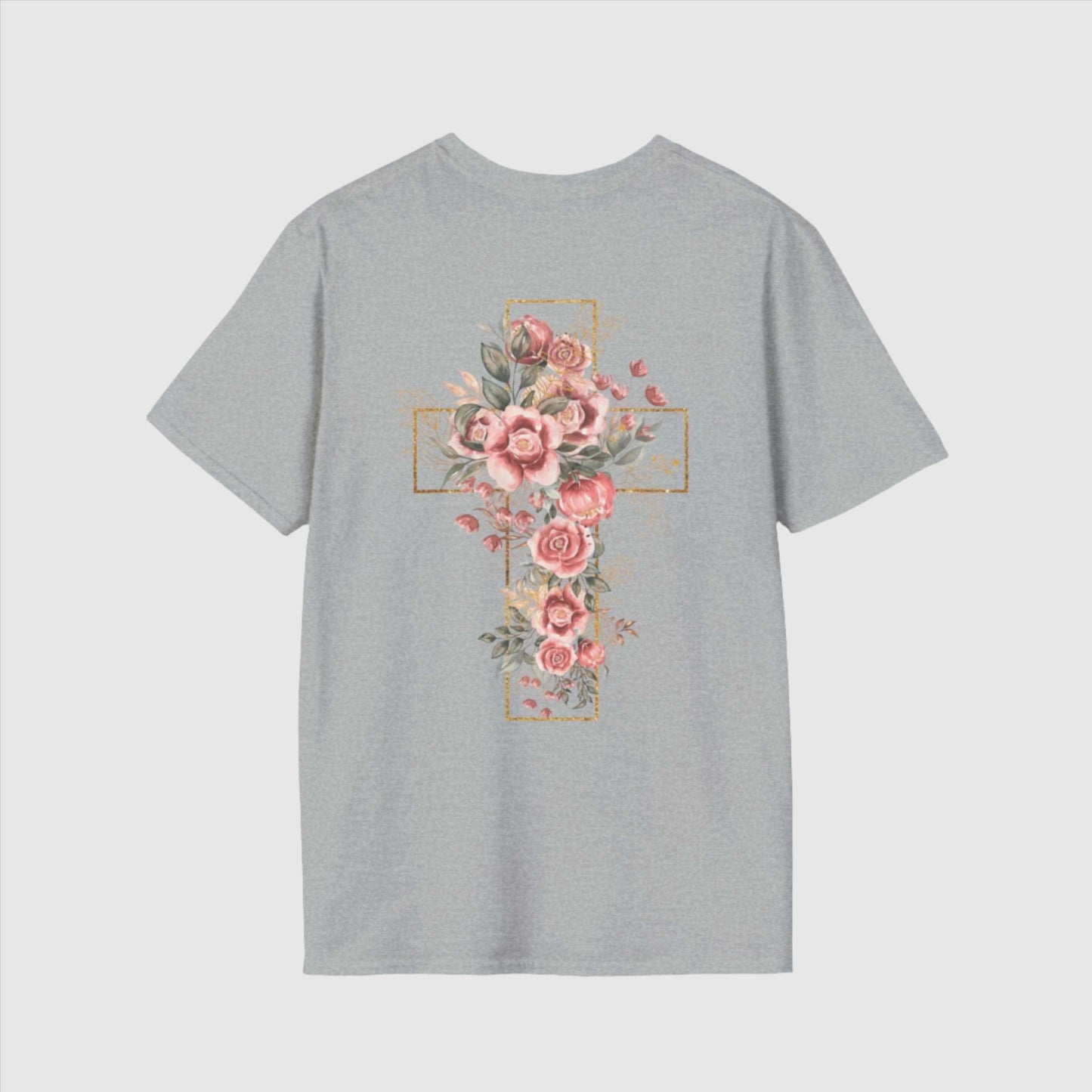 Custom Unisex Blooming Flower Cross Softstyle T-Shirt | PERSONALIZED - ChoreGirl