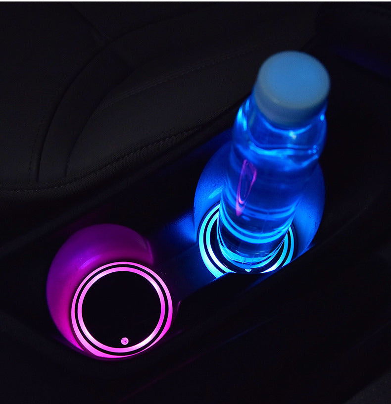 Colorful LED Light-up Solar & USB Charging Non-slip Ambient Light Cup Holder For Car - ChoreGirl