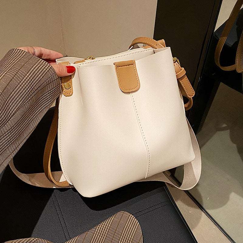 Women's French Minority Design Simple Wide Shoulder Strap Bucket Bag - ChoreGirl