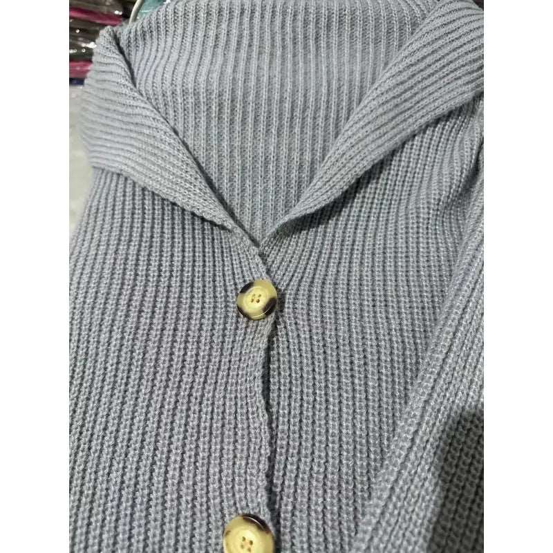Women's Mid-length Lapel Collar Knitted Button-up Cardigan Jacket - ChoreGirl