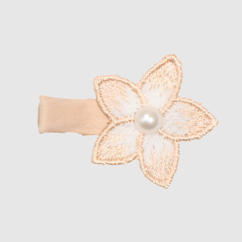 Girls Flower Bow Tie Lace Pearl Barrettes Hair Accessories Set - ChoreGirl