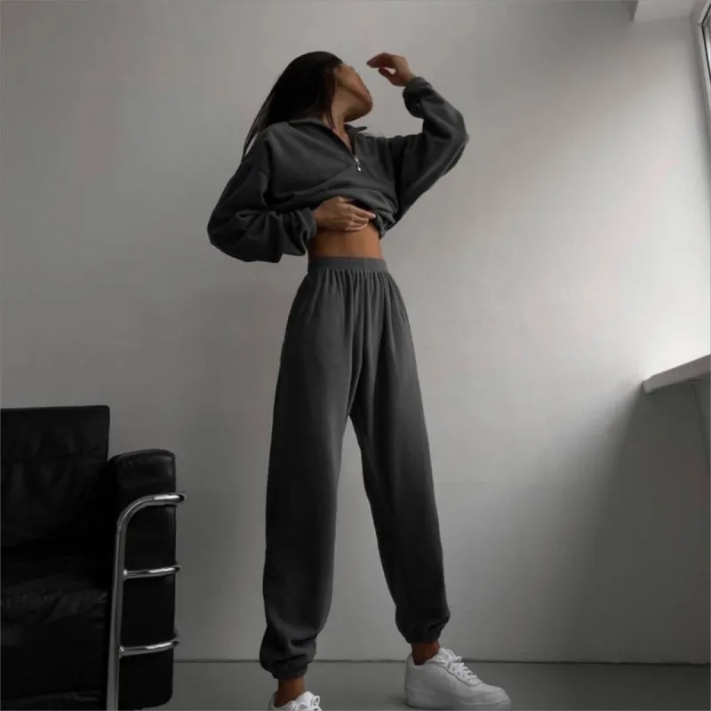 Women's Casual Long Sleeved Sweatshirt and Pants Two-piece Outfit Set - ChoreGirl