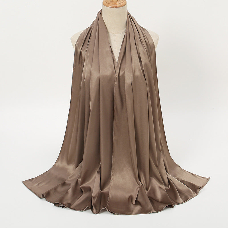 Women's Elegant Pure Color Pearl Satin Scarf - ChoreGirl