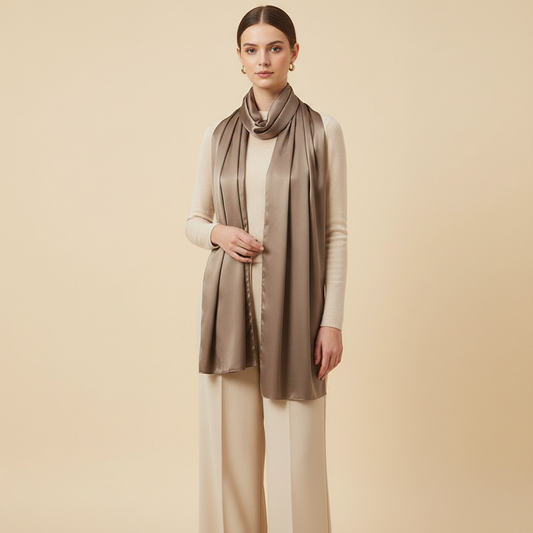 Women's Elegant Pure Color Pearl Satin Scarf