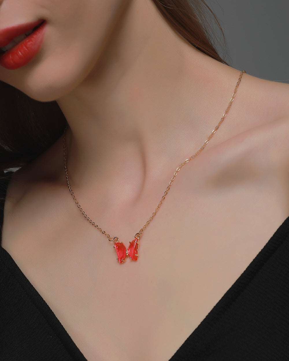 Women's Glass Crystal Butterfly Necklace - ChoreGirl