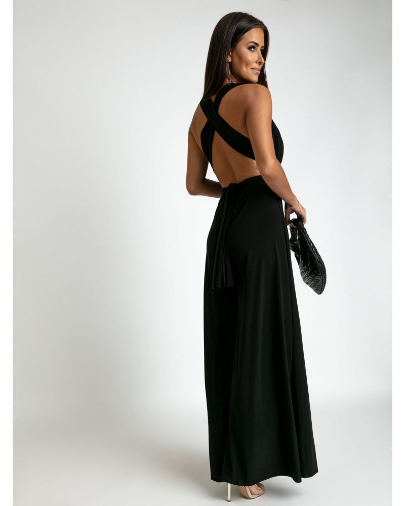 Women's Deep V-neck Sleeveless and Backless One-piece Jumpsuit - ChoreGirl