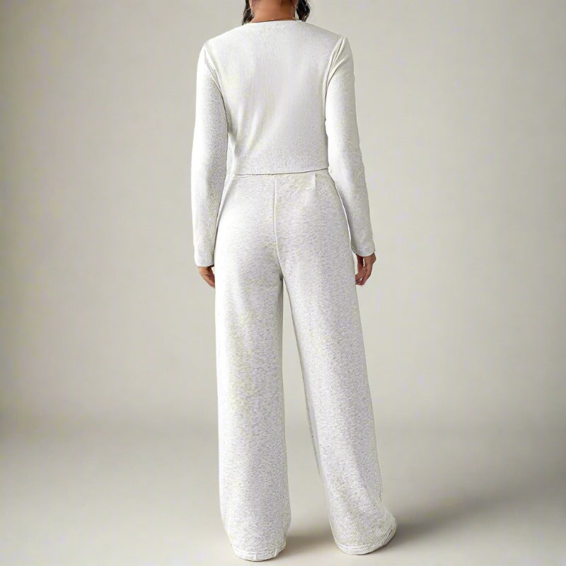 Women's Casual Long Sleeved Top and Pants Two-piece Outfit Set - ChoreGirl