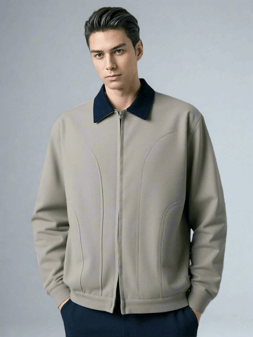 Men’s Washed Cord Collar Workwear Harrington Jacket – Light Brown