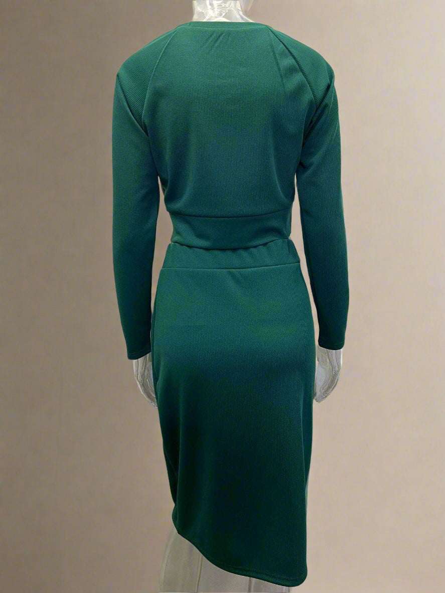 Women's Midi Length Skirt and Long Sleeve Top Two-piece Outfit Set - ChoreGirl