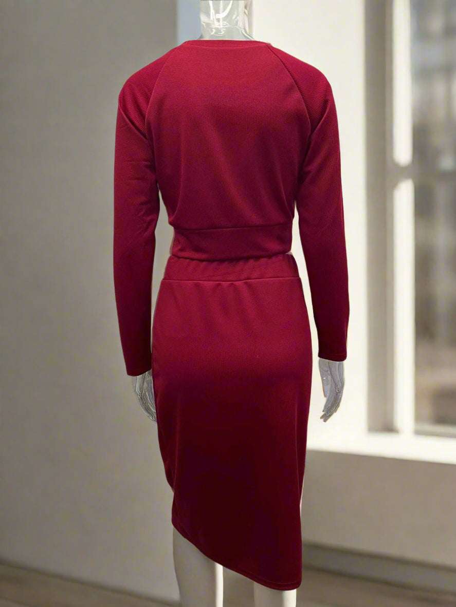 Women's Midi Length Skirt and Long Sleeve Top Two-piece Outfit Set - ChoreGirl