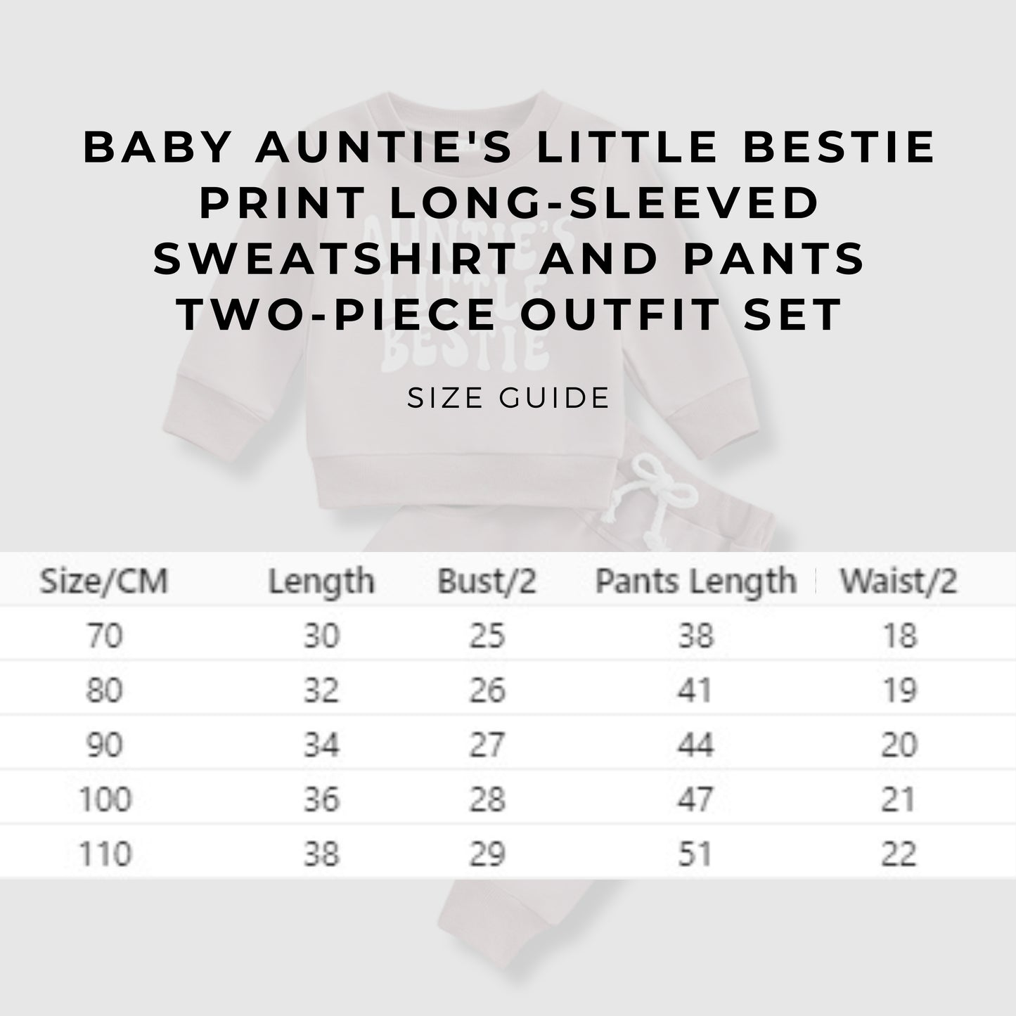 Baby Auntie's Little Bestie Print Long-sleeved Sweatshirt and Pants Two-piece Outfit Set - ChoreGirl