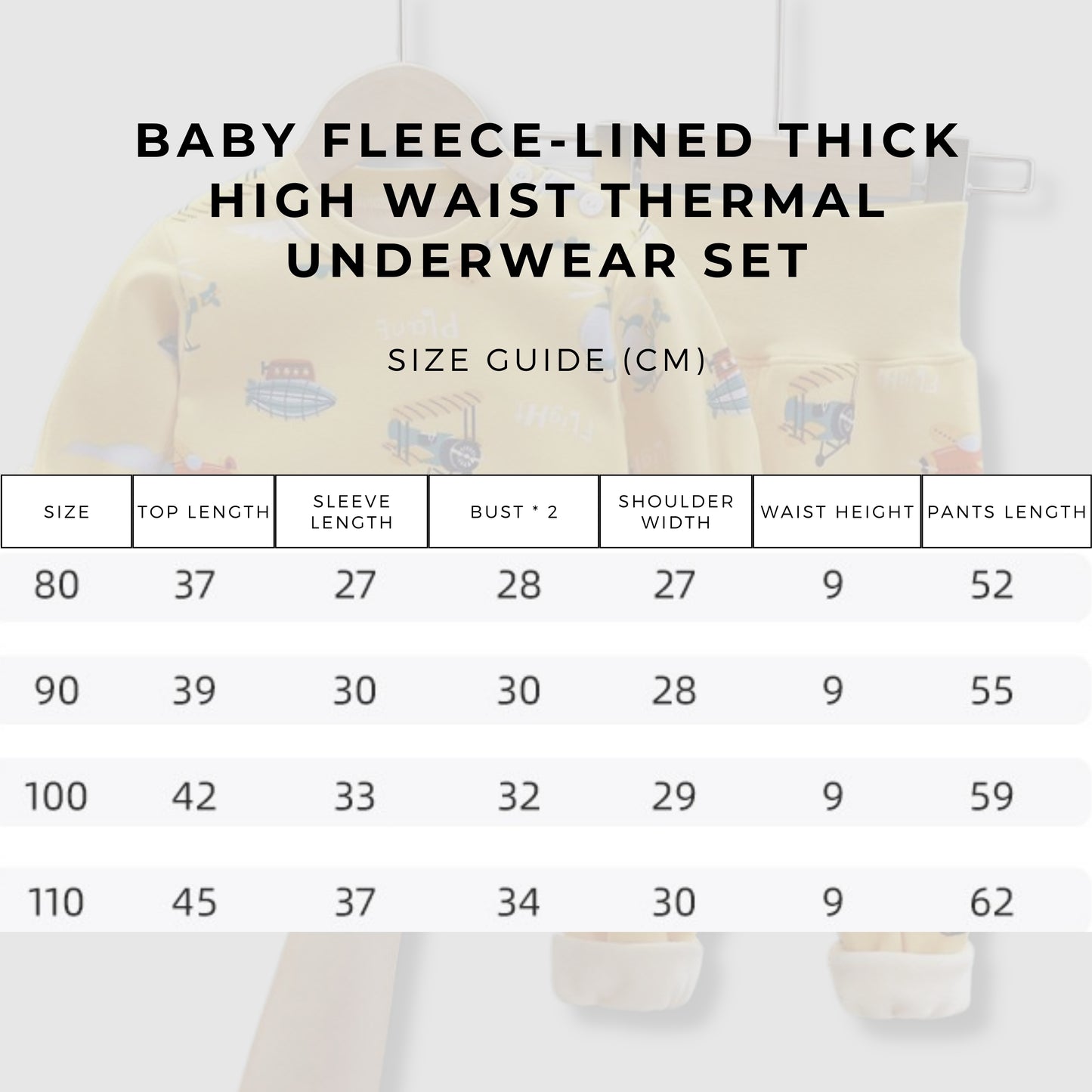 Baby Fleece-lined Thick High Waist Thermal Underwear Set - ChoreGirl
