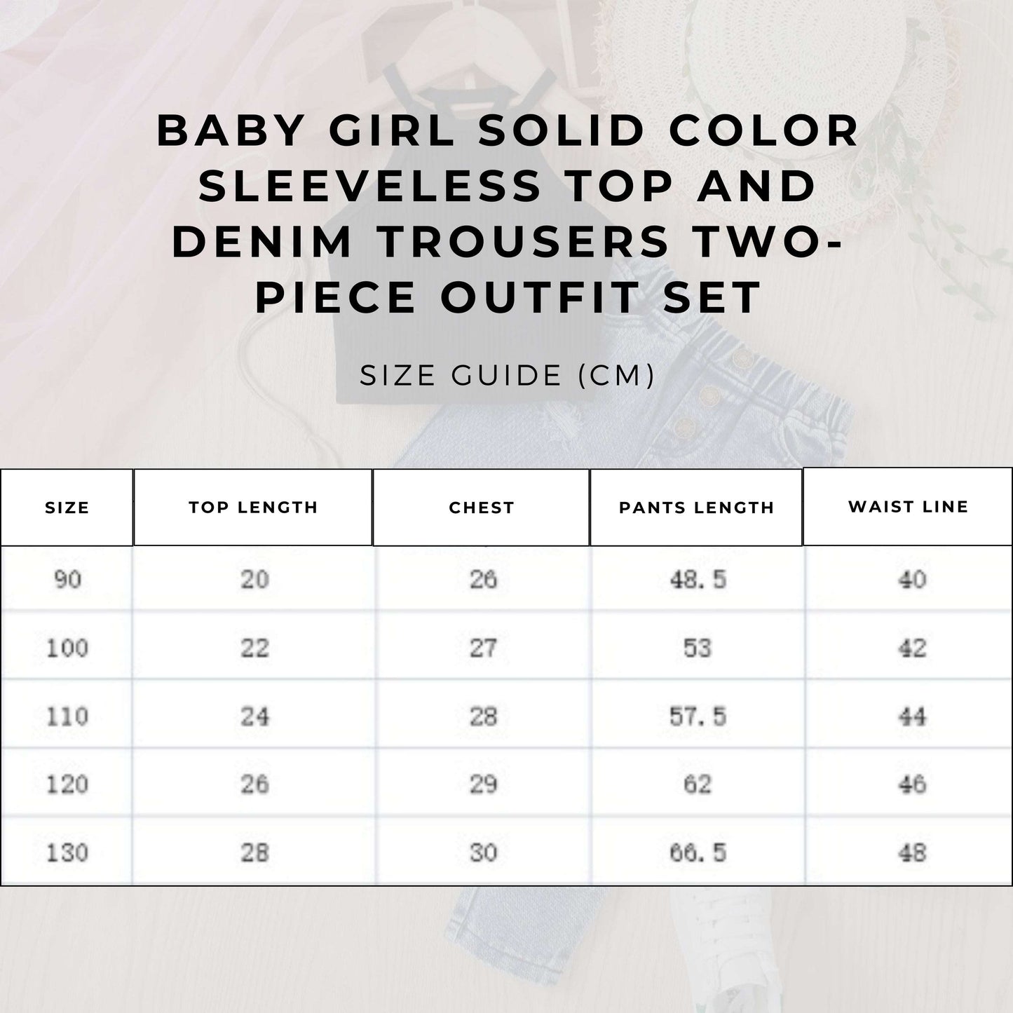 Baby Girl Solid Color Sleeveless Top and Denim Trousers Two-piece Outfit Set - ChoreGirl
