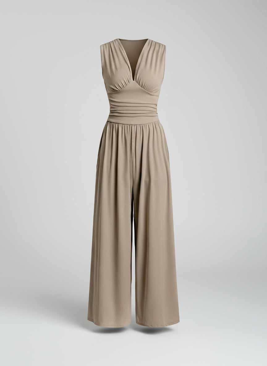Beige jumpsuit on a white background