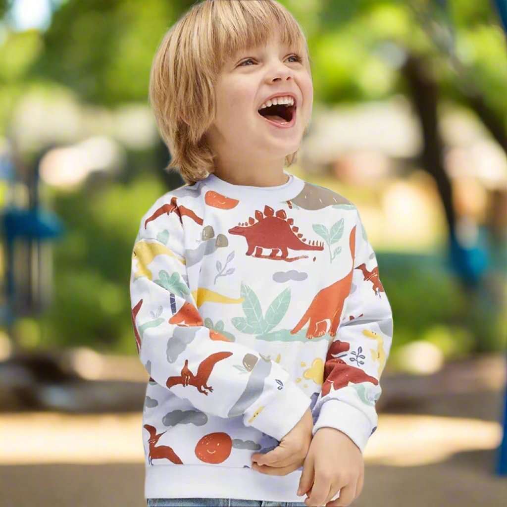 Boy's Long-sleeved Cotton Dinosaur Sweatshirt - ChoreGirl