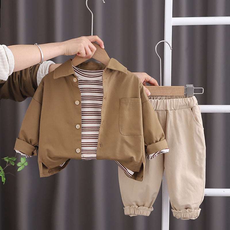 Boy's Long Sleeve Shirt, Top and Pants Three-piece Outfit Set - ChoreGirl