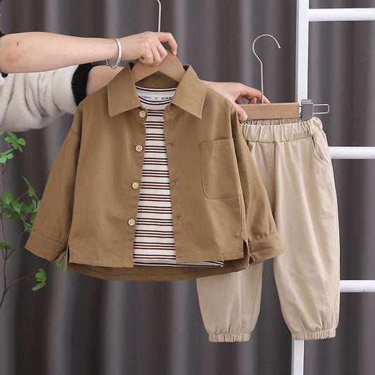 Boy's Long Sleeve Shirt, Top and Pants Three-piece Outfit Set - ChoreGirl