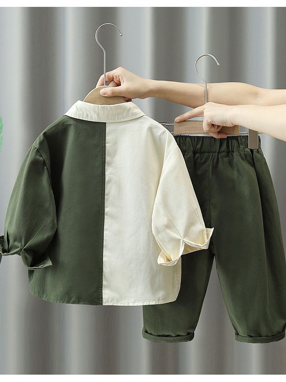 Boy's Loose Fit Long Sleeve Shirt and Pants Two-piece Outfit Set - ChoreGirl