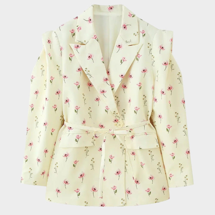 Floral patterned blazer on a white background