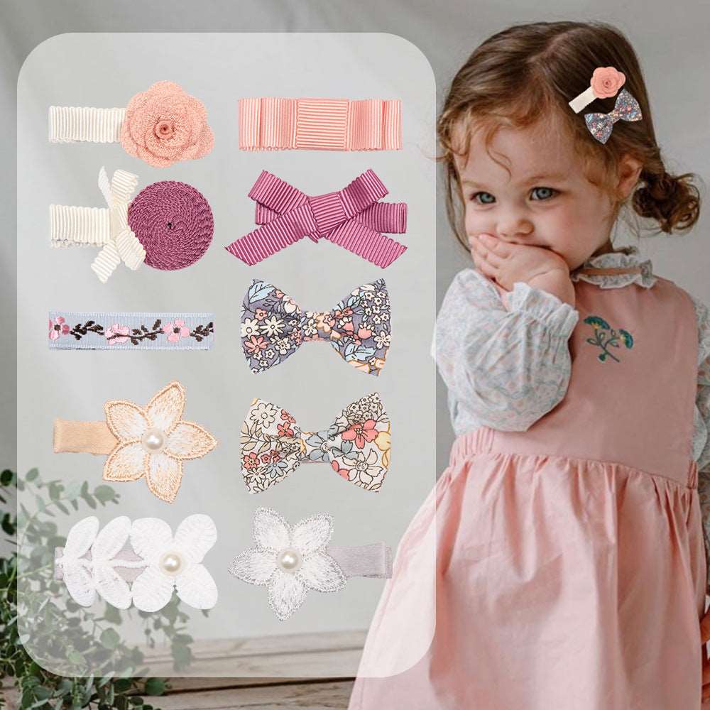 Girls Flower Bow Tie Lace Pearl Barrettes Hair Accessories Set - ChoreGirl