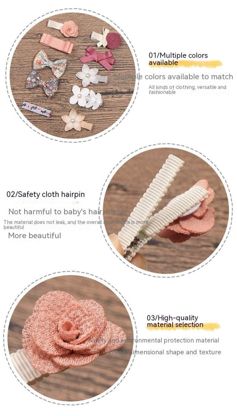 Girls Flower Bow Tie Lace Pearl Barrettes Hair Accessories Set - ChoreGirl
