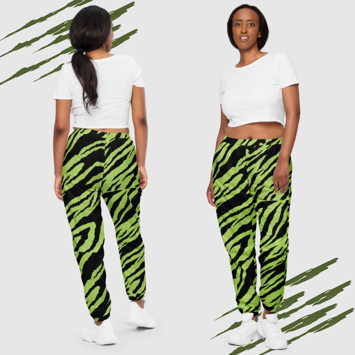 Custom Unisex Green Tiger Pattern Track Pants | PERSONALIZED - ChoreGirl