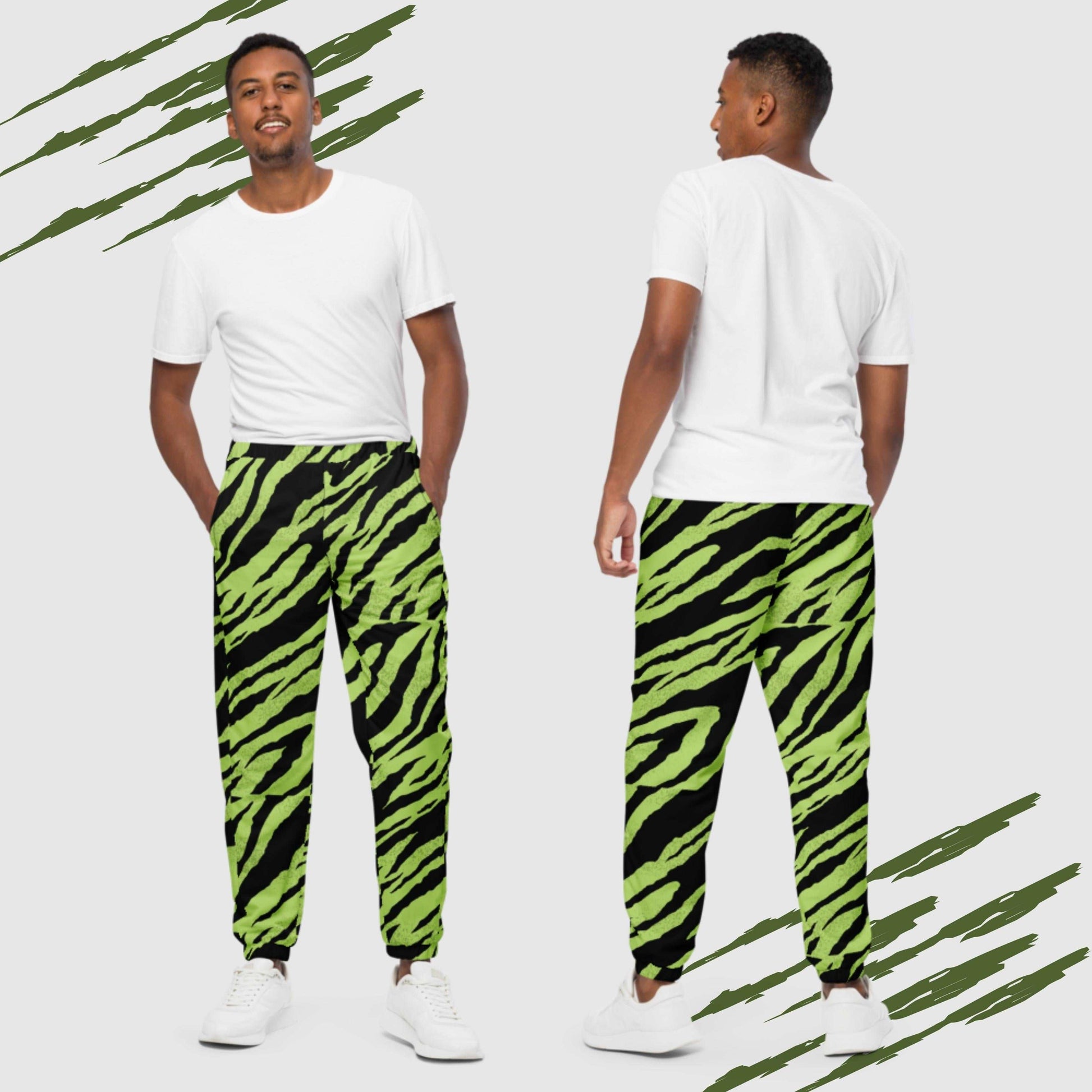 Custom Unisex Green Tiger Pattern Track Pants | PERSONALIZED - ChoreGirl