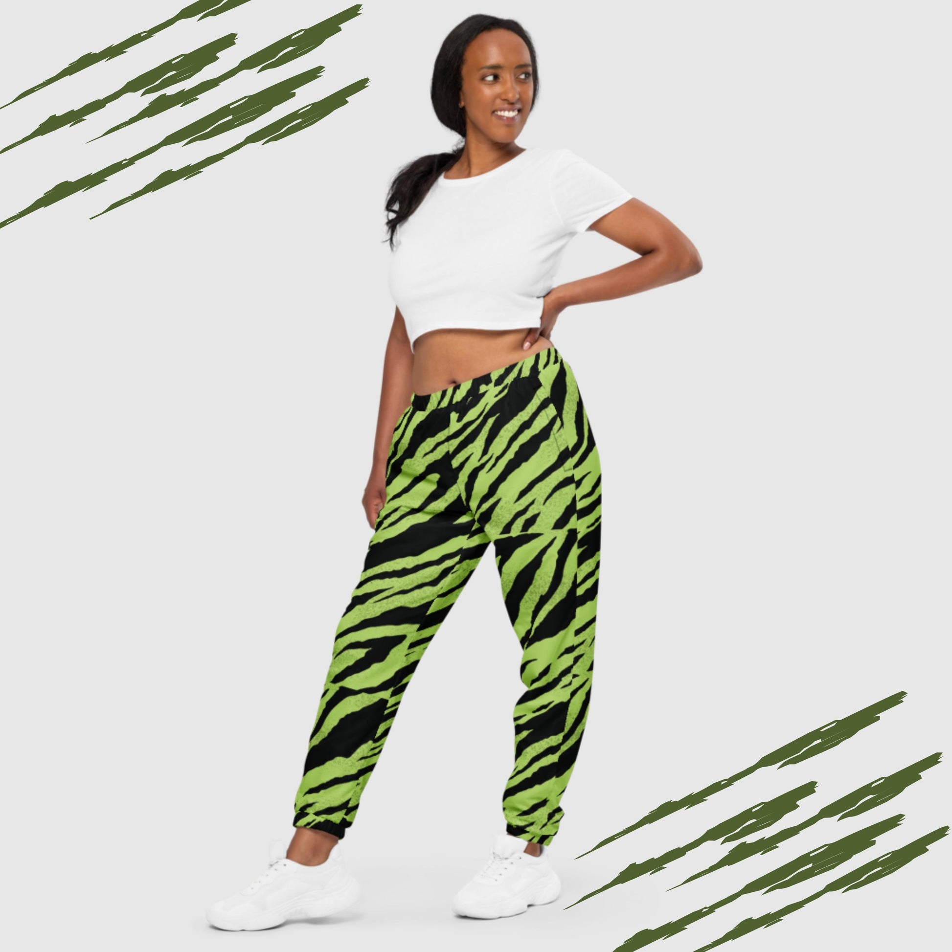 Custom Unisex Green Tiger Pattern Track Pants | PERSONALIZED - ChoreGirl