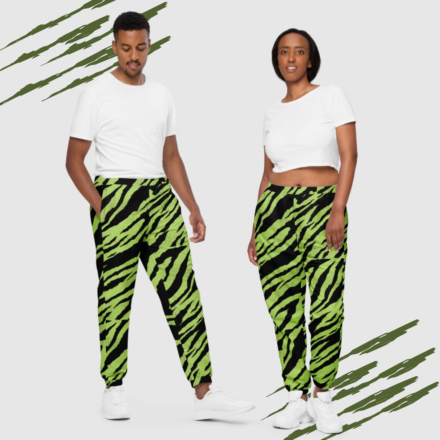 Custom Unisex Green Tiger Pattern Track Pants | PERSONALIZED - ChoreGirl