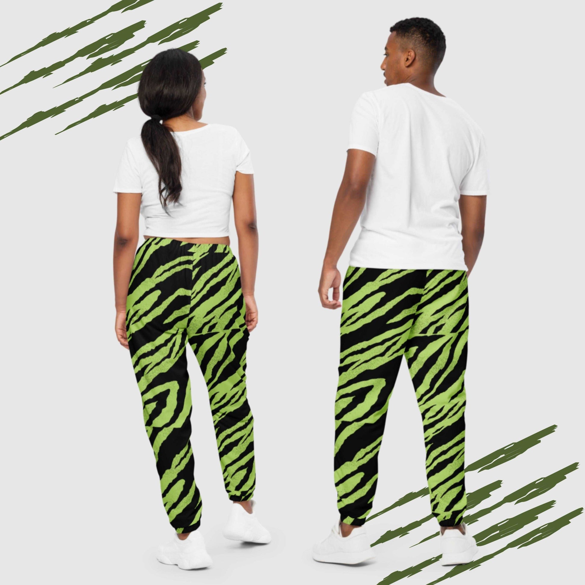 Custom Unisex Green Tiger Pattern Track Pants | PERSONALIZED - ChoreGirl