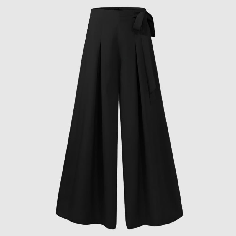 Women’s Elegant Solid Flare High Waist Pleated Wide Leg Pants - ChoreGirl