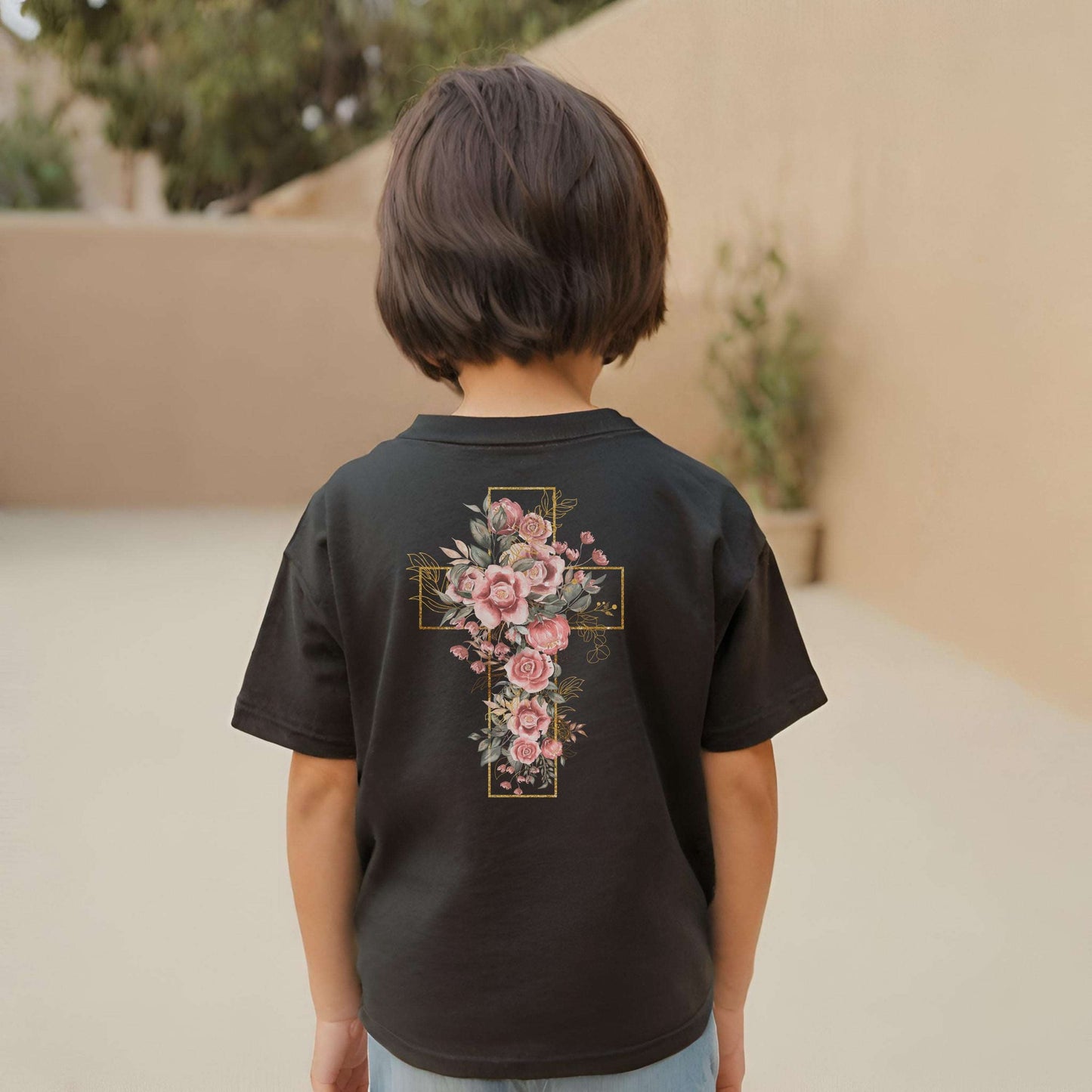 Custom Kids Blooming Cross Heavy Cotton Tee | PERSONALIZED - ChoreGirl