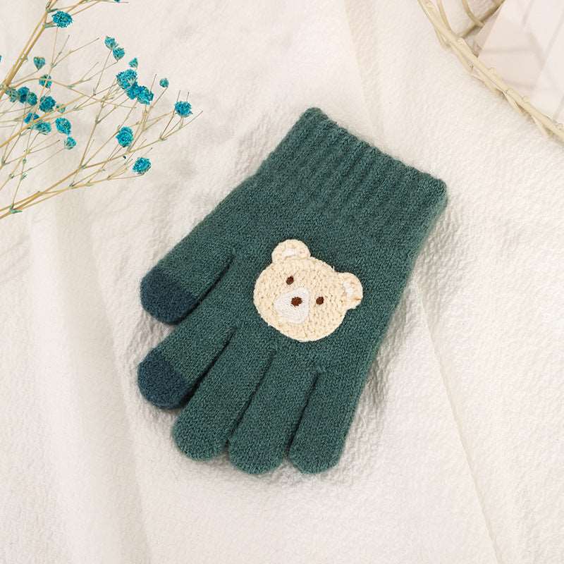 Kids Five Finger Knitted Wool Gloves