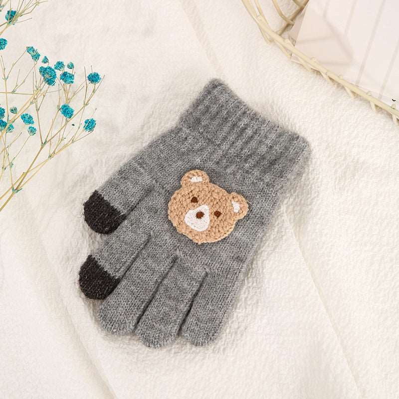 Kids Five Finger Knitted Wool Gloves