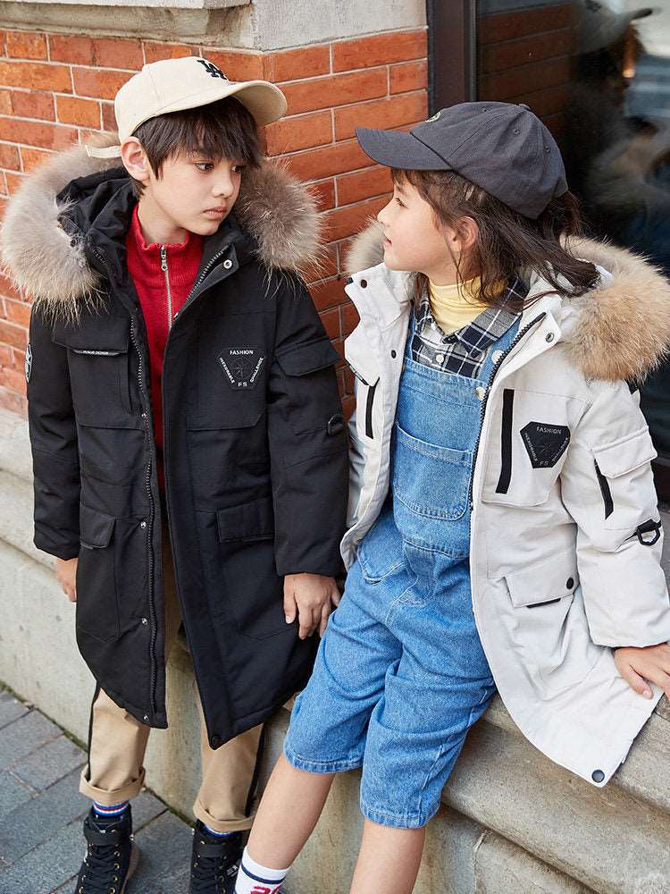 Kids Mid-length Thick Down Coat with Fur - ChoreGirl