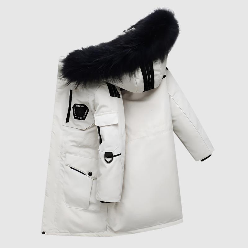 Kids Mid-length Thick Down Coat with Fur - ChoreGirl