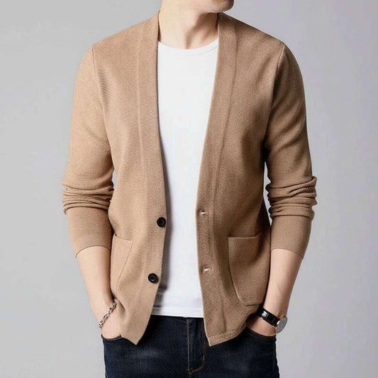 Men's Casual Knit Button-up Cardigan, Slim Fit Style