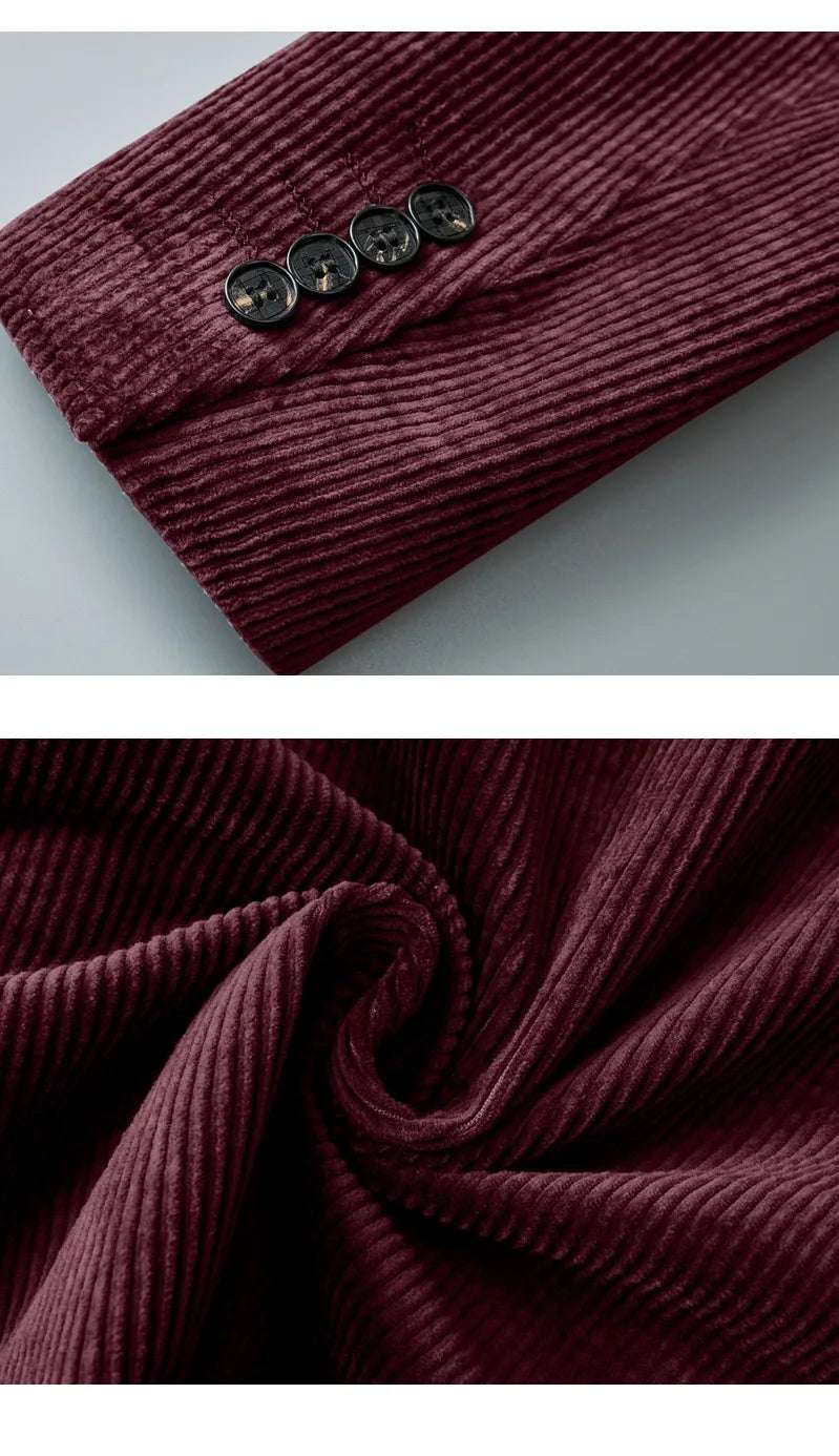 Men's Corduroy Thick Bold Stripes Suit Jacket - ChoreGirl
