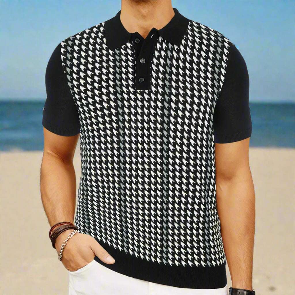 Men's Houndstooth Jacquard High-end Tencel Knitwear Polo Shirt - ChoreGirl