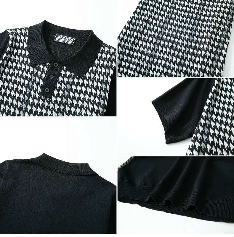 Men's Houndstooth Jacquard High-end Tencel Knitwear Polo Shirt - ChoreGirl