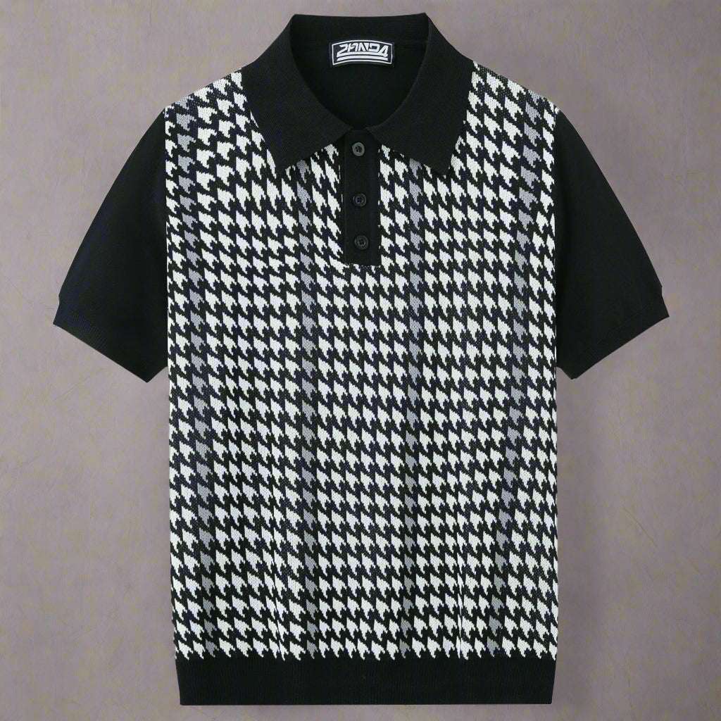 Men's Houndstooth Jacquard High-end Tencel Knitwear Polo Shirt - ChoreGirl