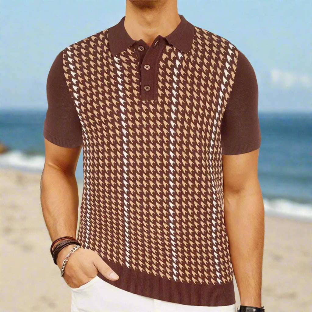 Men's Houndstooth Jacquard High-end Tencel Knitwear Polo Shirt - ChoreGirl