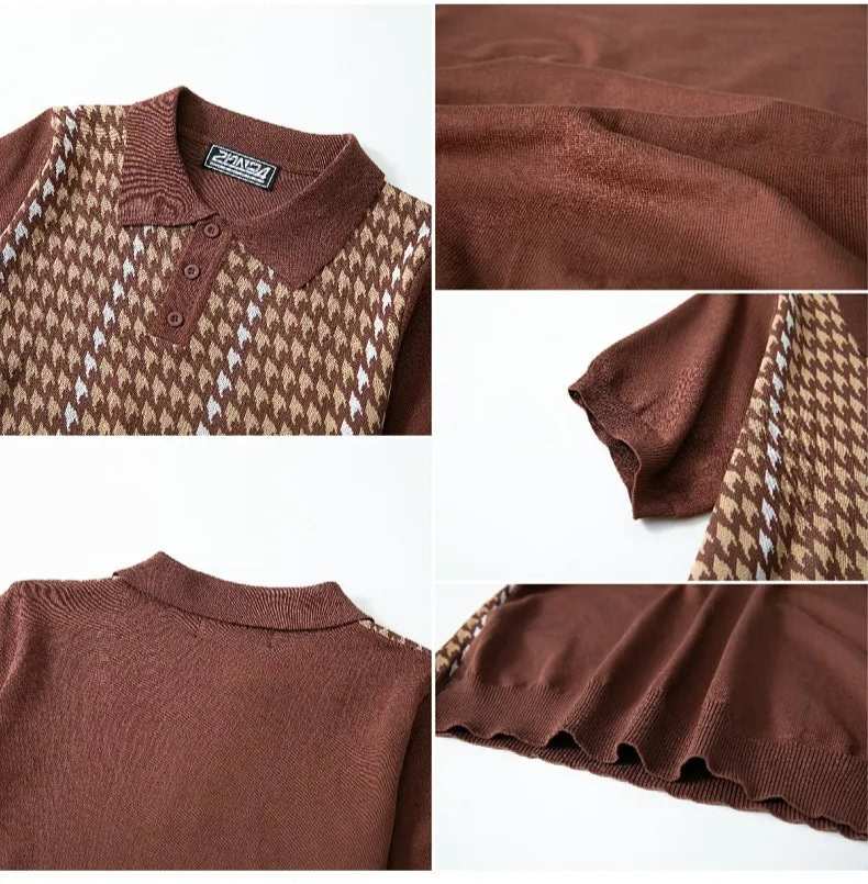 Men's Houndstooth Jacquard High-end Tencel Knitwear Polo Shirt - ChoreGirl