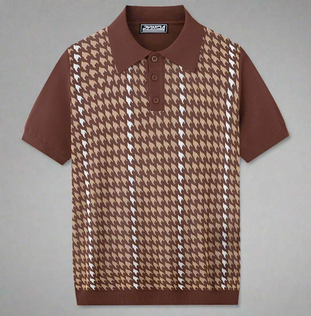 Men's Houndstooth Jacquard High-end Tencel Knitwear Polo Shirt - ChoreGirl