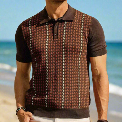 Men's Houndstooth Jacquard High-end Tencel Knitwear Polo Shirt - ChoreGirl