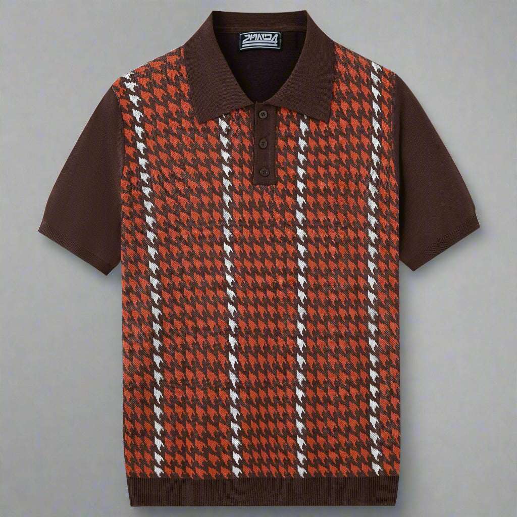 Men's Houndstooth Jacquard High-end Tencel Knitwear Polo Shirt - ChoreGirl