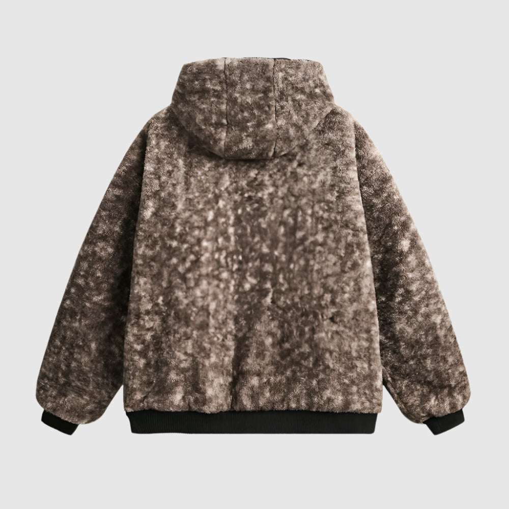 Men's Imitation Fur Leopard Print Double-sided Wear Cotton Coat Jacket with Hood - ChoreGirl