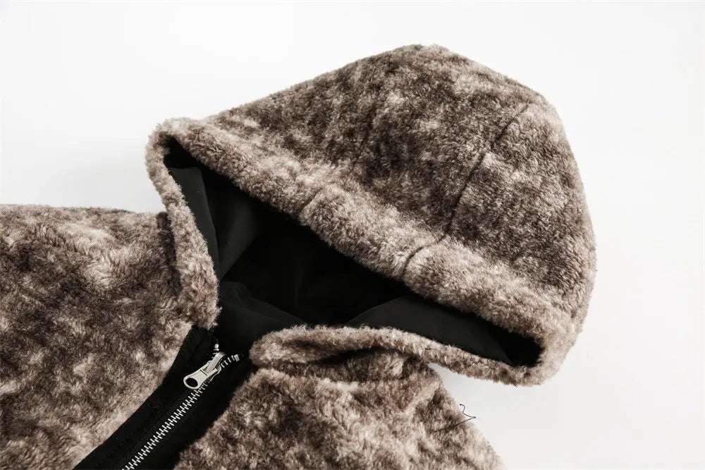 Men's Imitation Fur Leopard Print Double-sided Wear Cotton Coat Jacket with Hood - ChoreGirl
