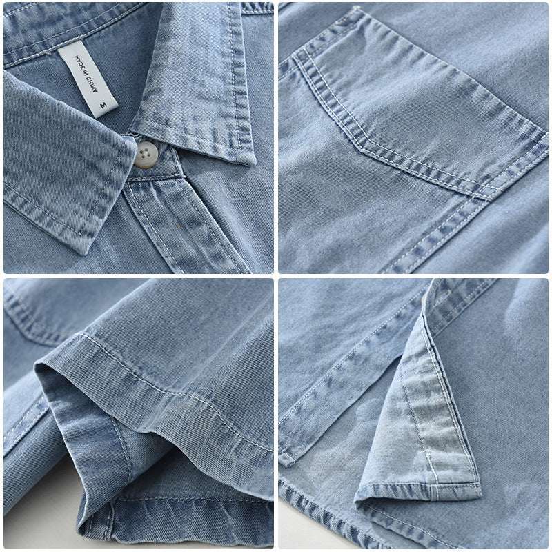 Men's Retro Denim Short Sleeve Shirt - ChoreGirl
